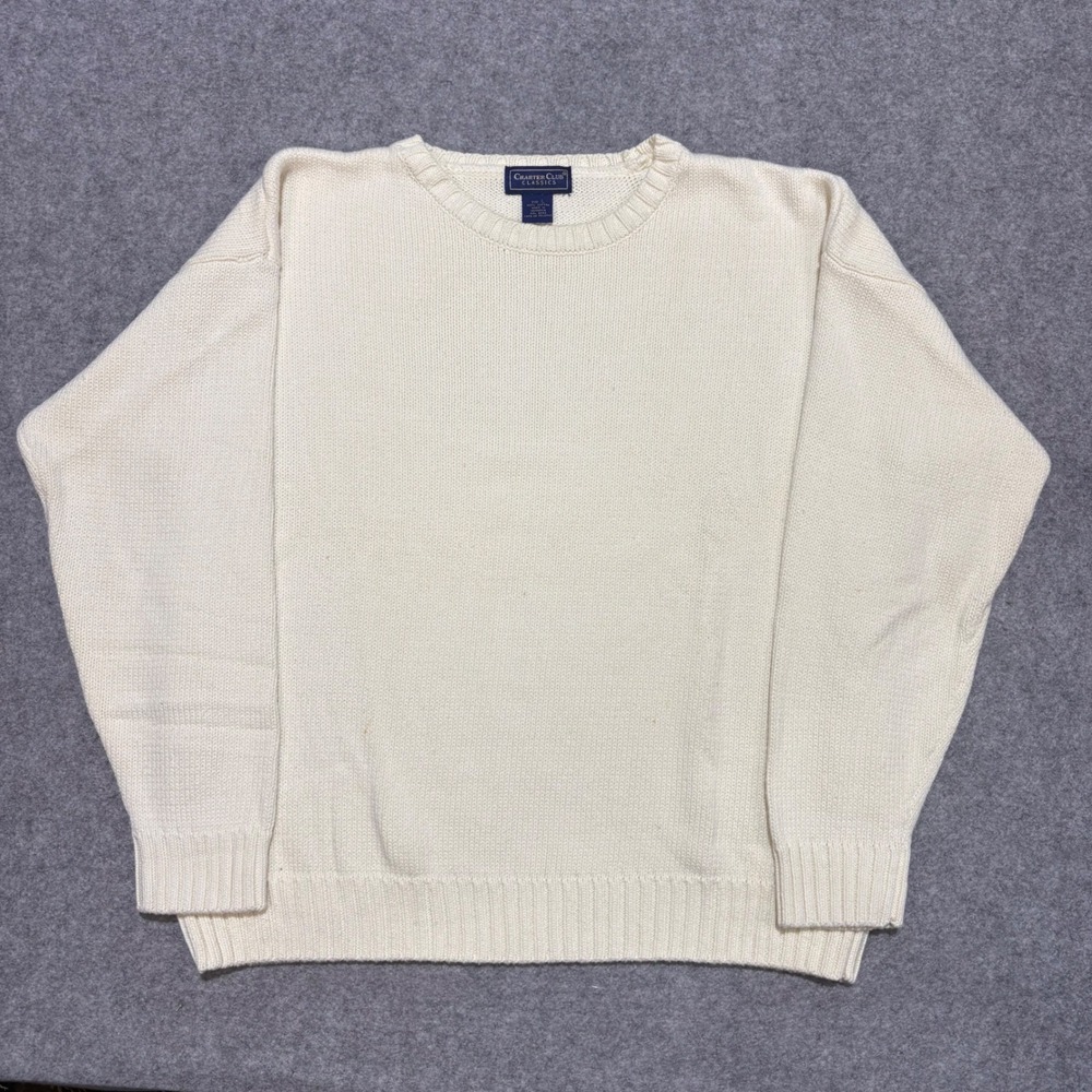 Charter Club Classics Cream Cotton Crewneck Sweater Large Off White Knit 0275